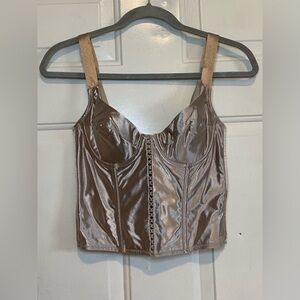 Josie Natori Vintage Gray Silver Fitted Underwire Boned Bustier Top Bra Sz 36BC